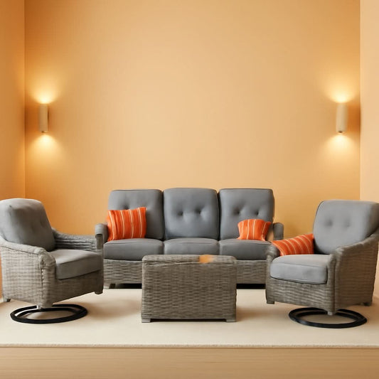5 Piece Outdoor Patio Set With Swivel Chairs All Weather