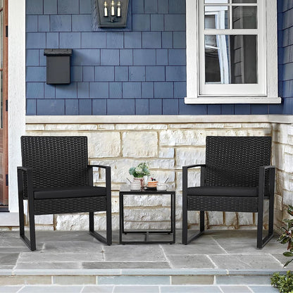 Black Cushioned Outdoor All Weather Patio Conversation Set