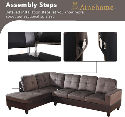 Two Piece Sectional Sofa Set L Shape Brown Living Room Furniture Collection For Modern Home Decor And Comfort