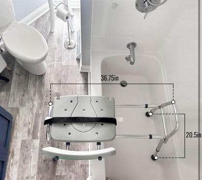 DMI Tub Transfer Bench and Shower Chair with Non Slip Aluminum Body, FSA Eligible, Adjustable Seat Height and Cut Out Access, Holds Weight up to 400 L