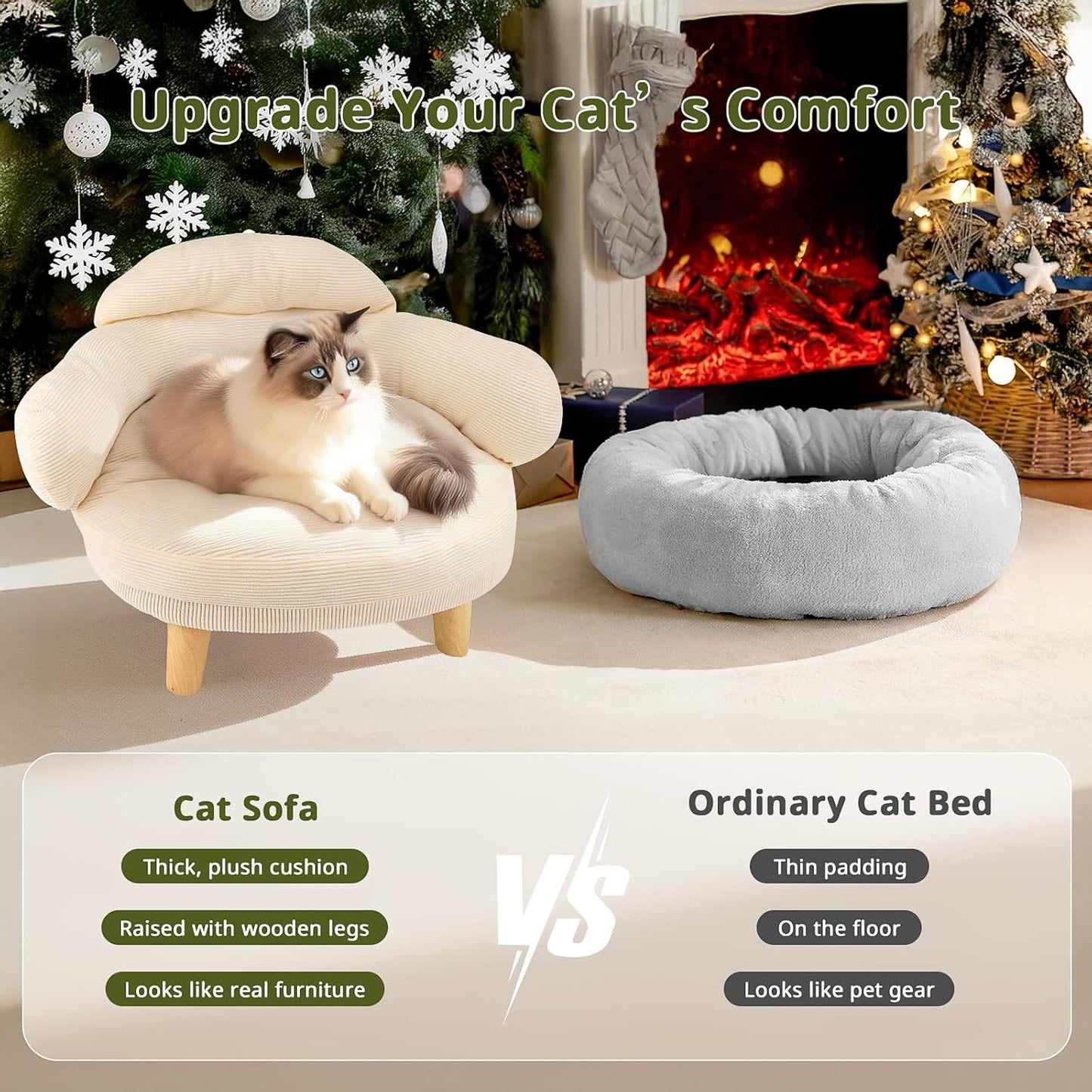 Cat Sofa Bed Furniture Style Velvet Pet Couch with Wood Legs Small Dogs