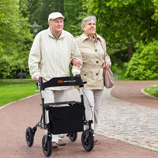 Height Adjustable Rollator Walker Foldable Rolling Walker with Seat for Seniors-Black