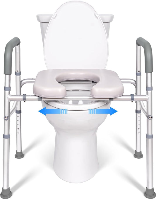 LimLuc Raised Toilet Seat with Handles, Width and Height Adjustable Raised Toilet Seat with Arms and Widen Seat, Up to 400lbs, Raised Toilet Seat for Seniors, Handicap, Pregnant, Fits Any Toilet