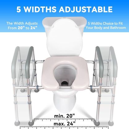 LimLuc Raised Toilet Seat with Handles, Width and Height Adjustable Raised Toilet Seat with Arms and Widen Seat, Up to 400lbs, Raised Toilet Seat for Seniors, Handicap, Pregnant, Fits Any Toilet