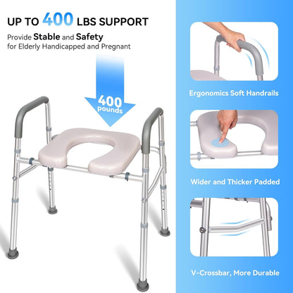 LimLuc Raised Toilet Seat with Handles, Width and Height Adjustable Raised Toilet Seat with Arms and Widen Seat, Up to 400lbs, Raised Toilet Seat for Seniors, Handicap, Pregnant, Fits Any Toilet