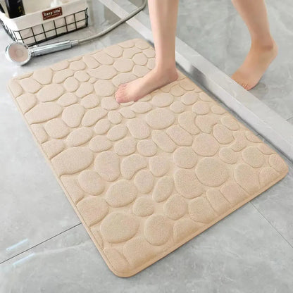 3D Non-Slip Bathroom Mat – Quick-Dry Absorbent Cobblestone Doormat