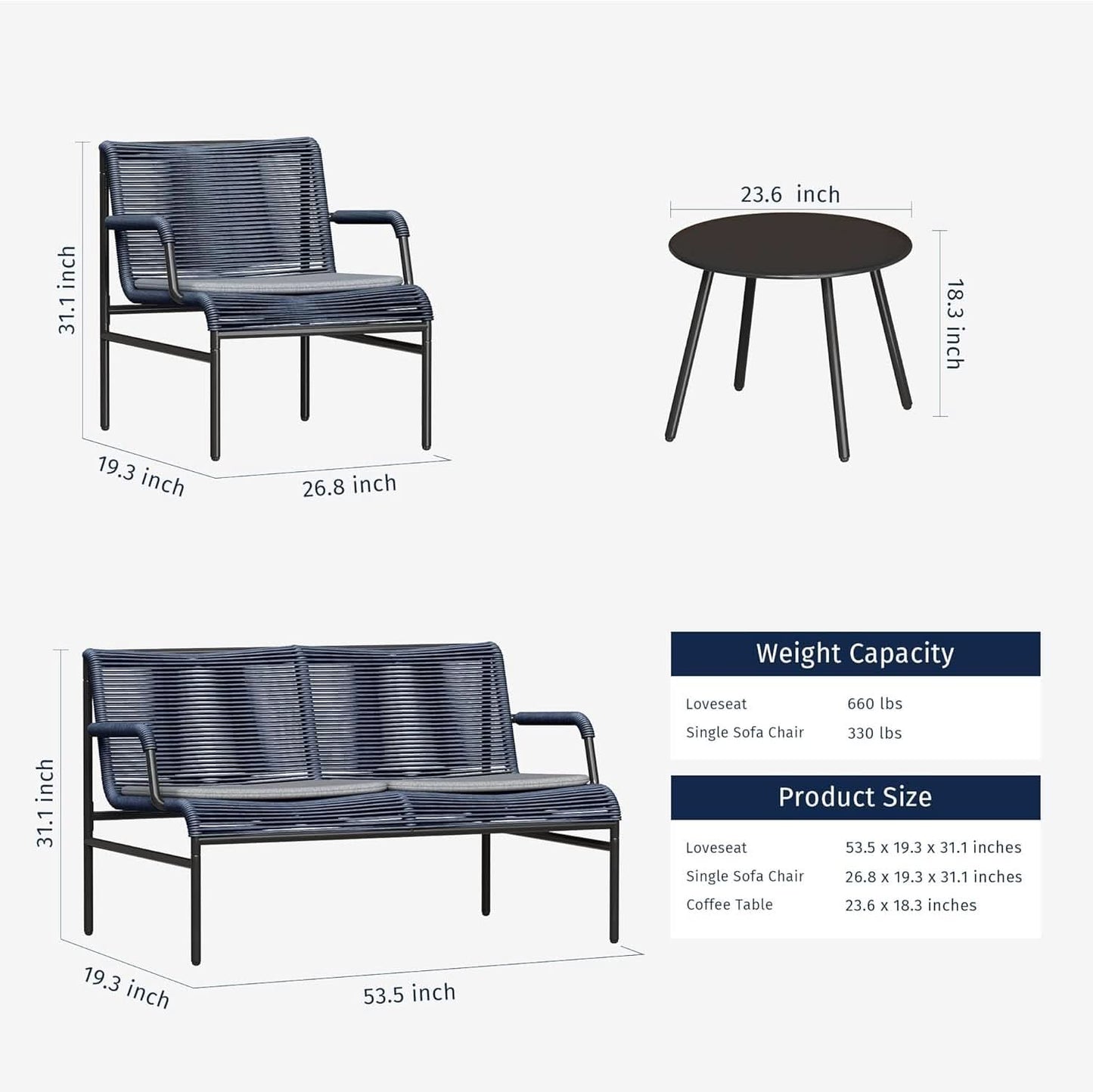 Modern Four Piece Patio Furniture Set with Comfortable Cushions