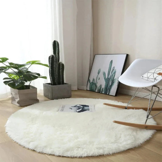 Super Soft Plush Round White Rug