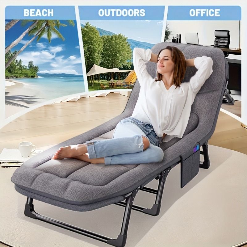 1-pack American style patio folding bed, outdoor patio furniture, comfortable ergonomic single recliner, patio chaise folding bed with mattress, garden, patio furniture, portable patio office camping