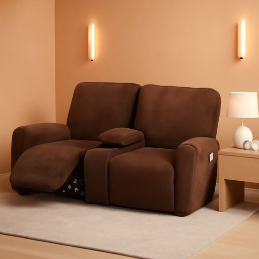 Velvet 8-Piece Reclining Loveseat Cover In Chocolate
