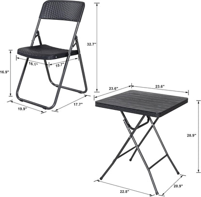 Three Piece Folding Patio Bistro Set All Weather Black For Balcony Porch And Backyard Outdoor Furniture